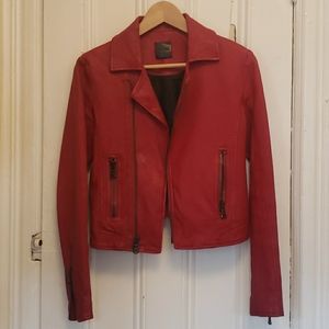 Joe's Jeans Red Leather Motorcycle Jacket